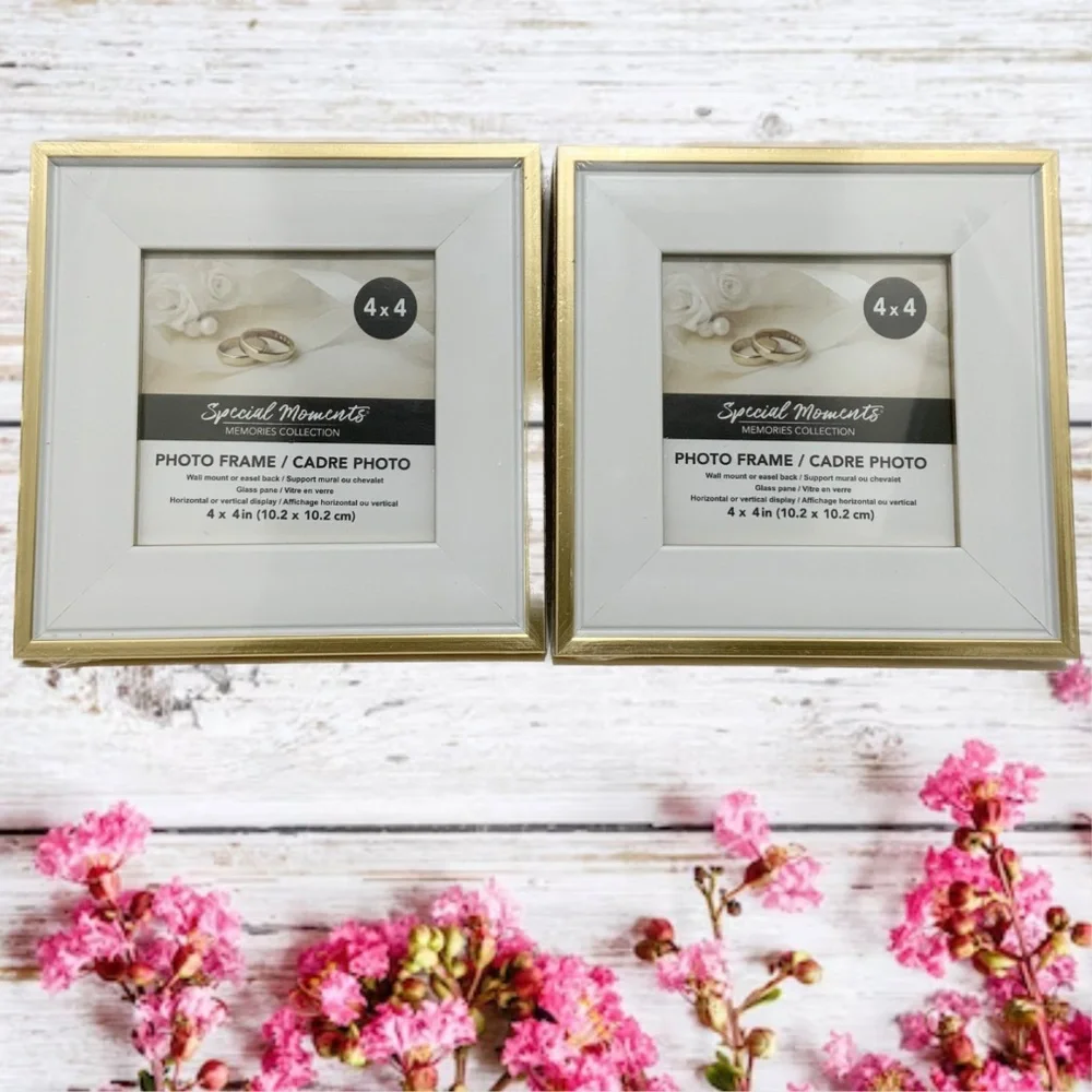Set of 2 Picture Frames Ivory White Gold Photo Frame with Mat Poster Frame 4x4in
